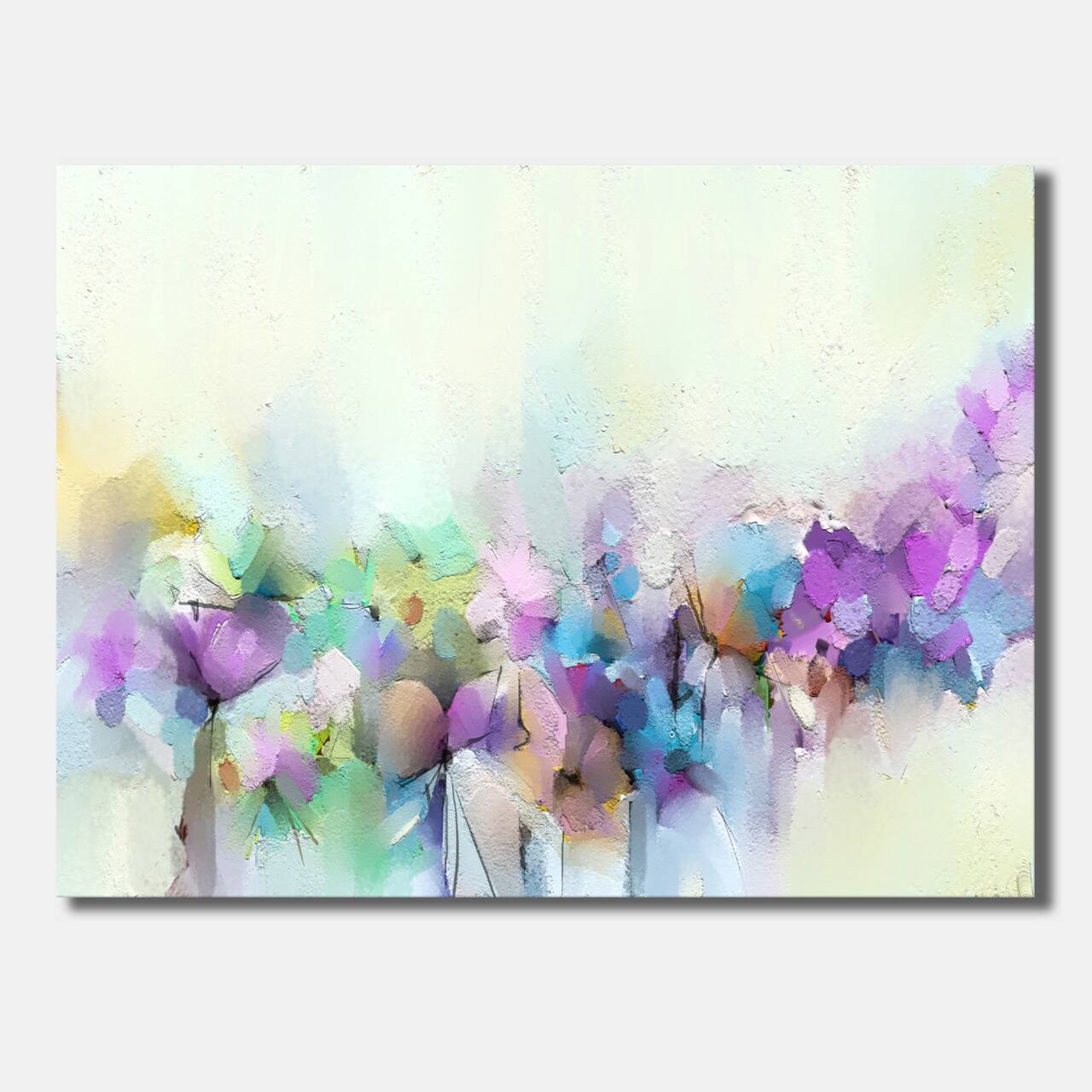 Designart - Hand Painted Yellow And Purple Spring Flowers - Traditional Canvas Wall Art Print